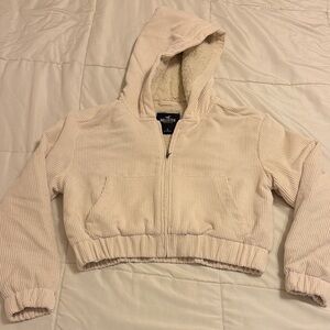 NWOT Hollister Corduroy Cropped Cream Sherpa Jacket Size Small